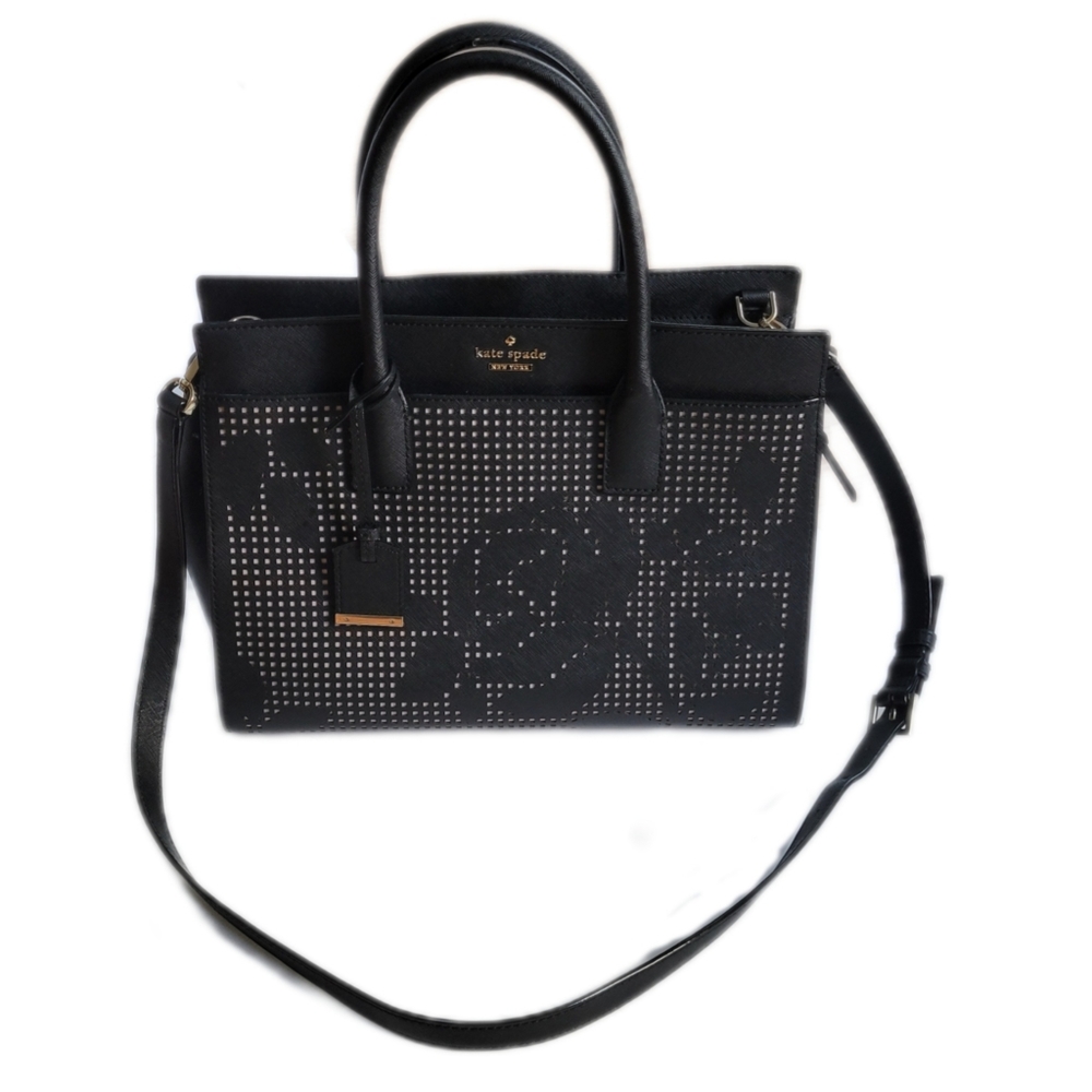 Kate Spade New York Black Perforated Rose Satchel